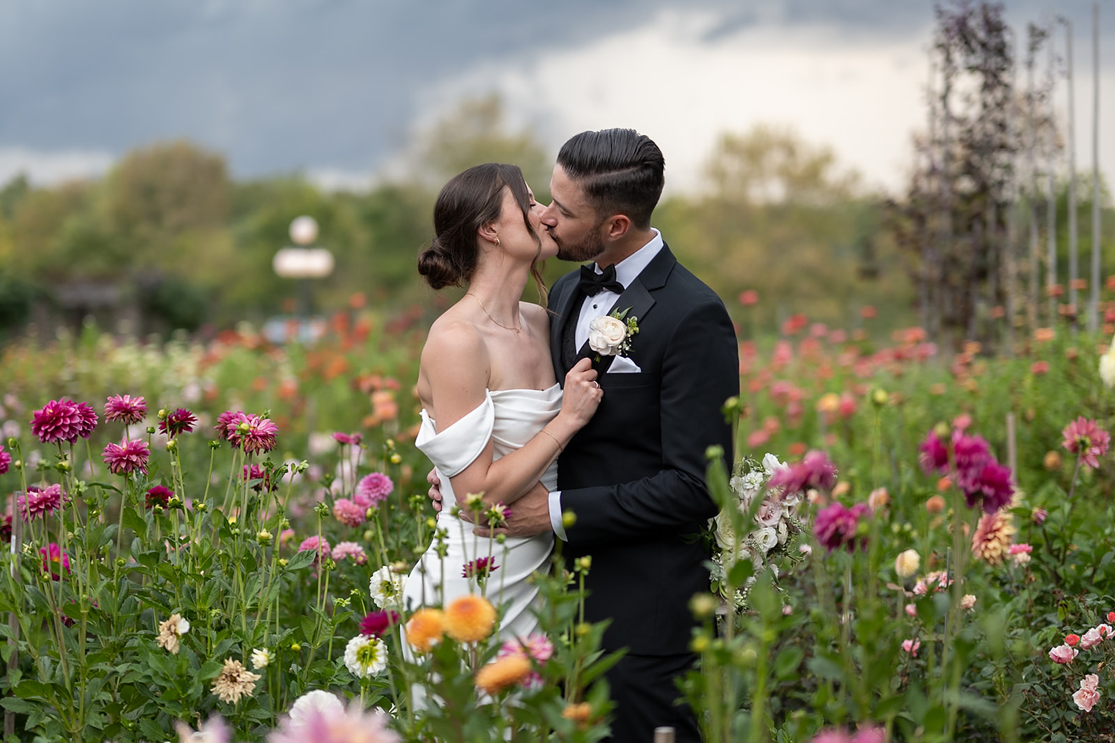 Bride and grooms portraits in the gardens at Artisan Acres Estate wedding venue