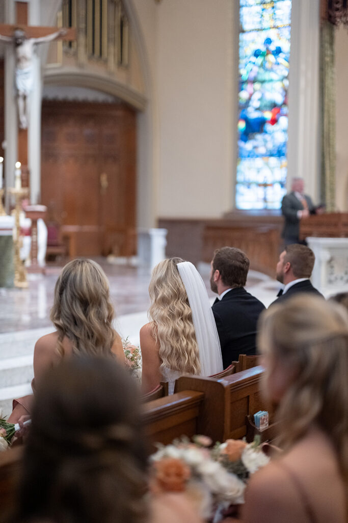 Bride and grooms Cathedral of The Immaculate Conception Fort Wayne wedding ceremony