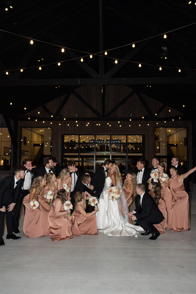 Flash wedding party portraits outside of Union 12 - Fort Wayne, Indiana wedding venue