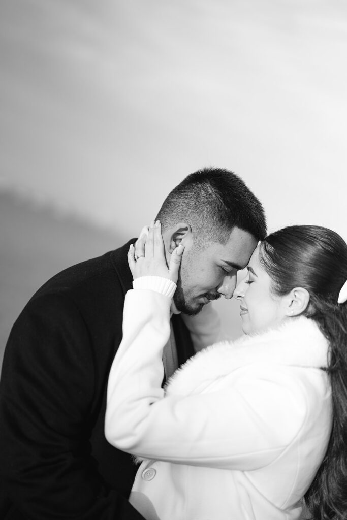 Black and white engagement photo