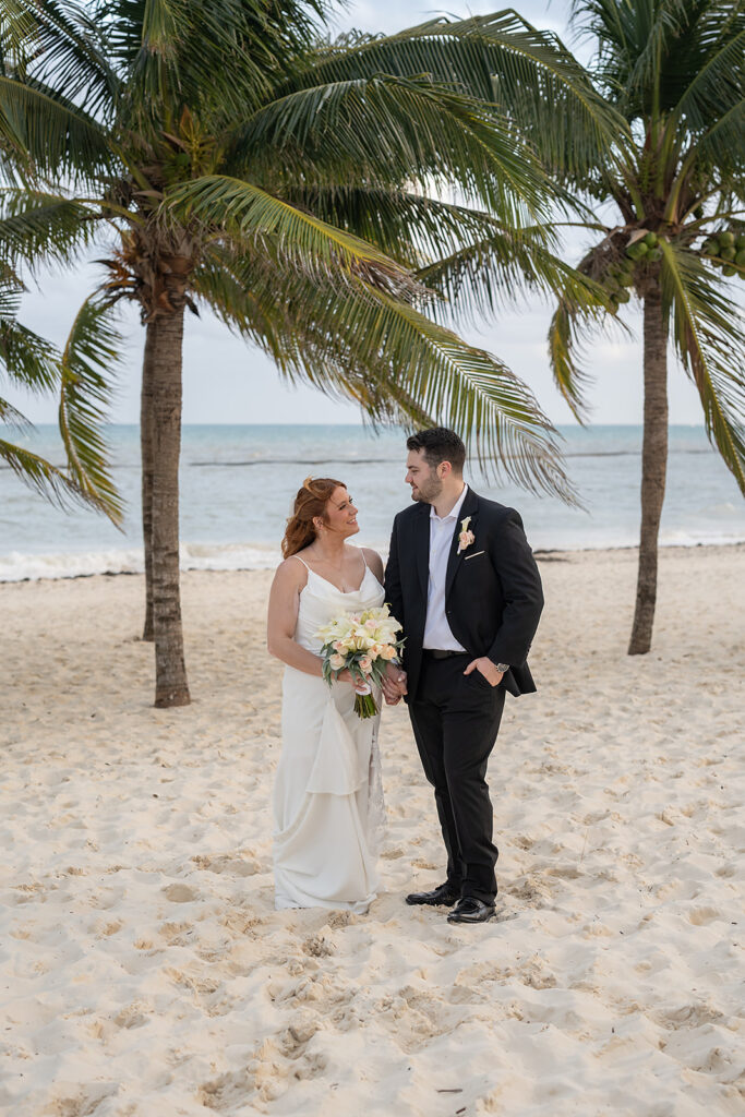 Bride and grooms destination Cancun beach wedding photos