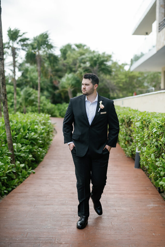 Outdoor grooms portraits from a destination Royalton Riviera Cancun Wedding