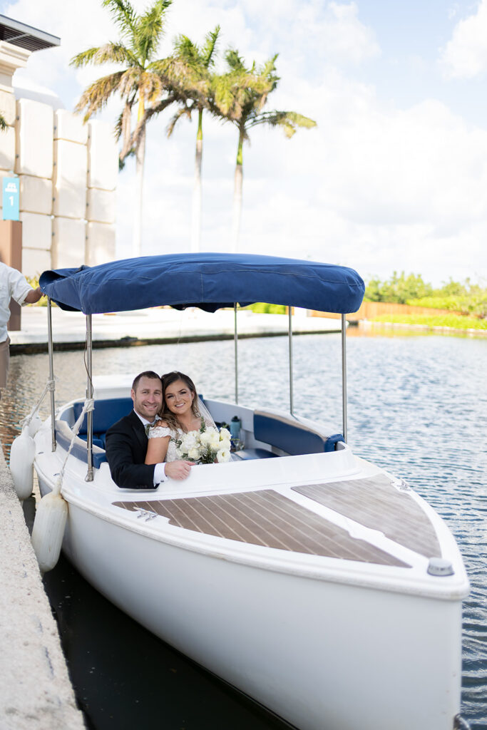Bride and grooms boat portraits from their Grand Palladium Costa Mujeres wedding