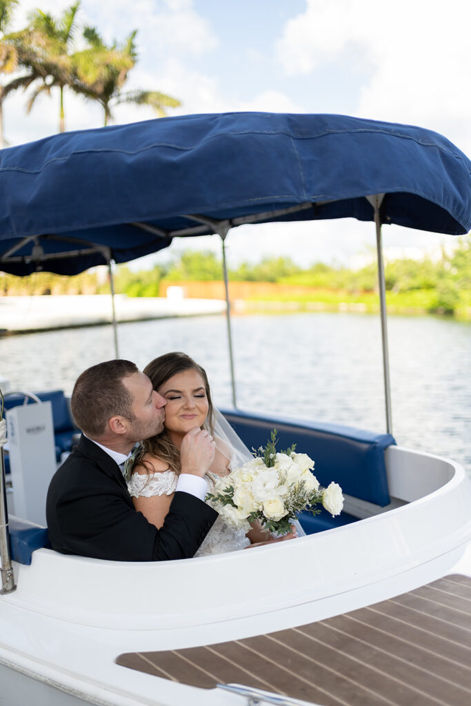 Bride and grooms boat portraits from their Grand Palladium Costa Mujeres wedding