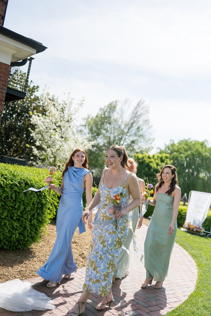 Candid bridesmaids photos from an Asheville micro wedding at The Bunn House