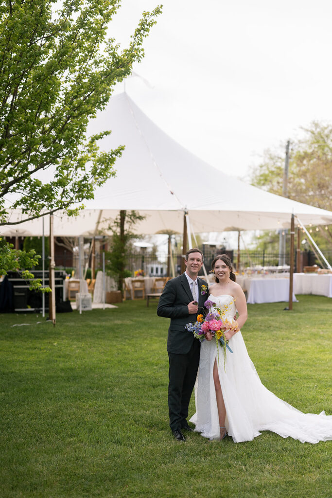 Bride and grooms outdoor wedding portraits at The Bunn House in Asheville, NC