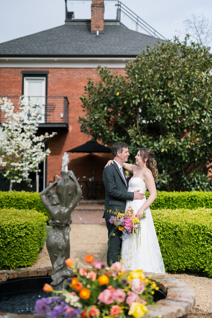 Bride and grooms outdoor Asheville micro wedding portraits at The Bunn House