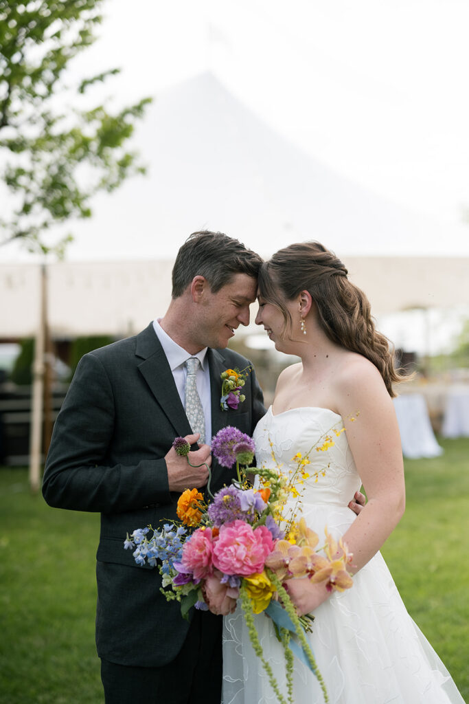 Close-up of couple smiling with foreheads touching