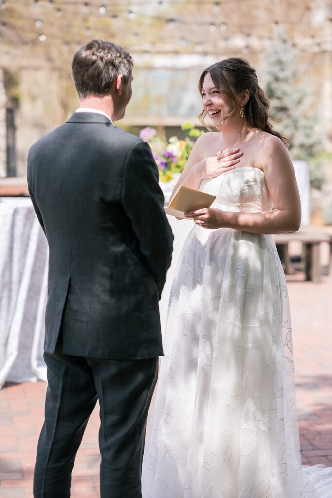 Bride and groom sharing private vows at The Bunn House in Asheville, North Carolina