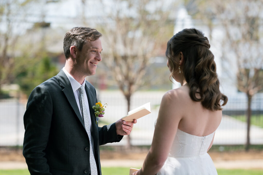 Bride and groom sharing private vows at The Bunn House in Asheville, North Carolina