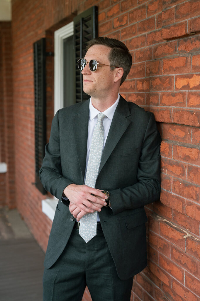 Outdoor grooms portraits from his Asheville micro wedding at The Bunn House