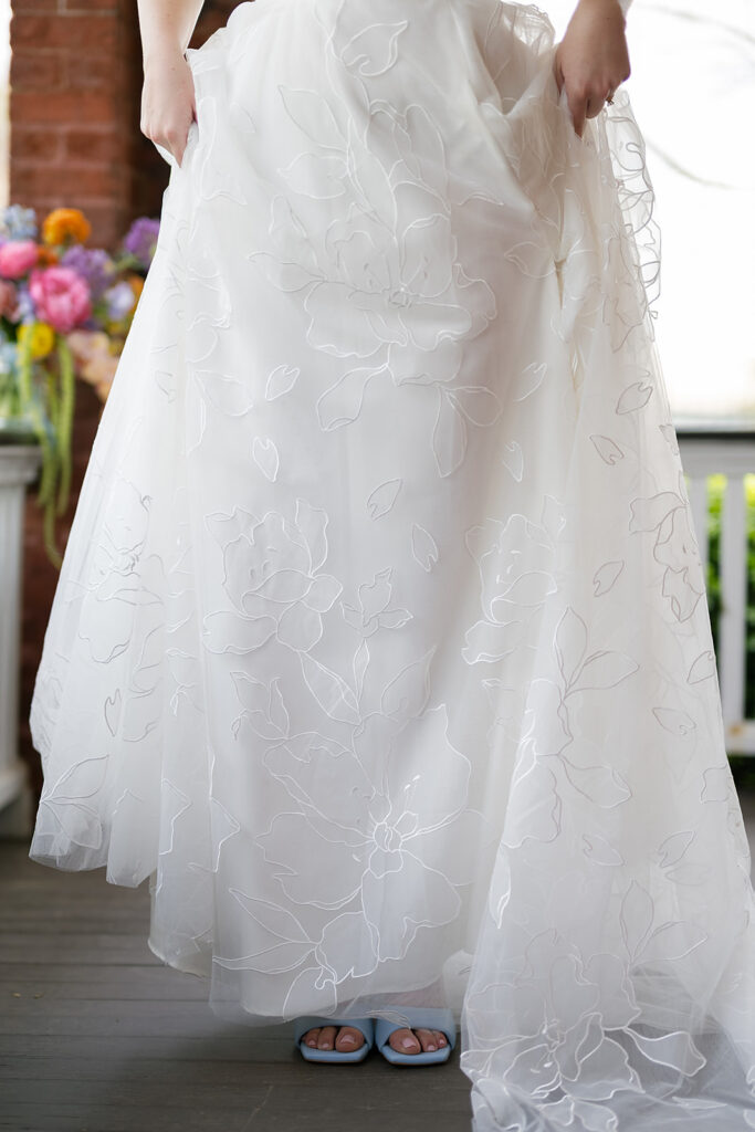 Bride wearing blue heels
