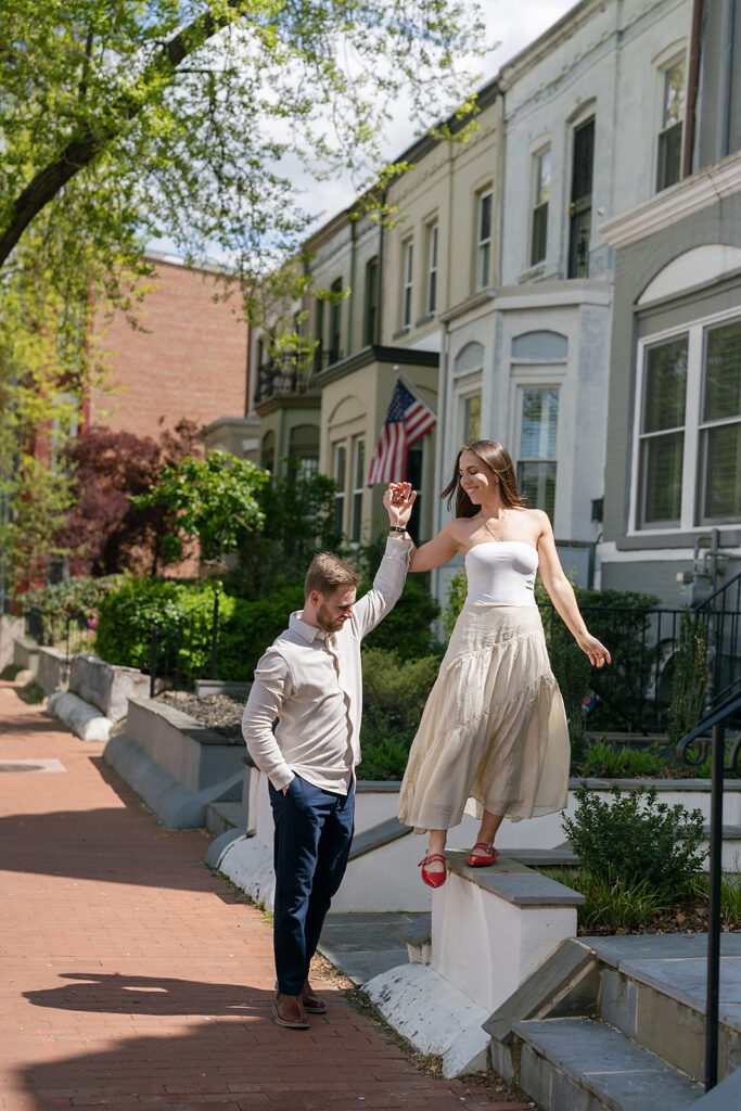 Man and woman walking the side streets in Washington DC