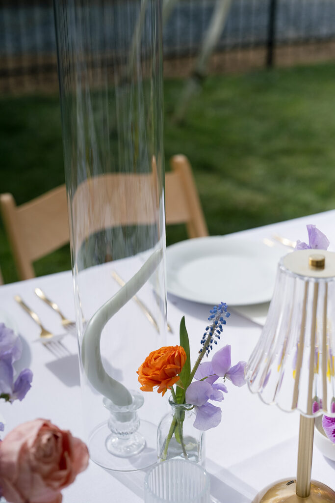 Outdoor spring micro wedding reception at The Bunn House in Asheville, NC