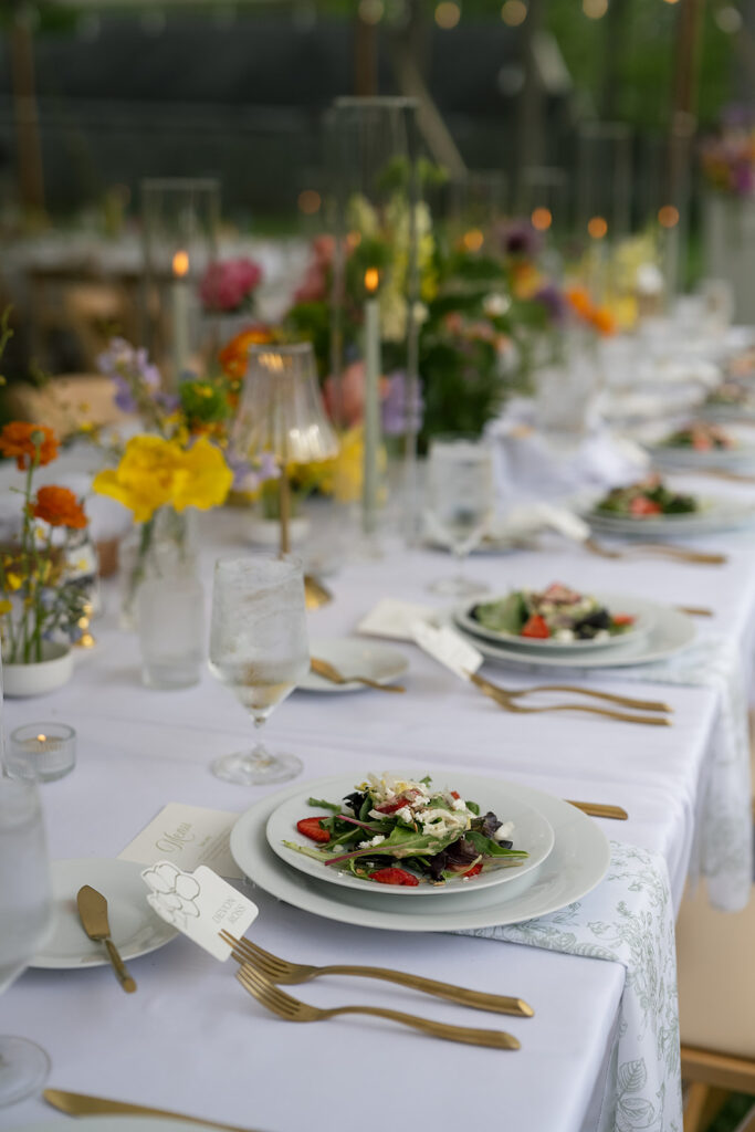 Outdoor spring micro wedding reception at The Bunn House in Asheville, NC