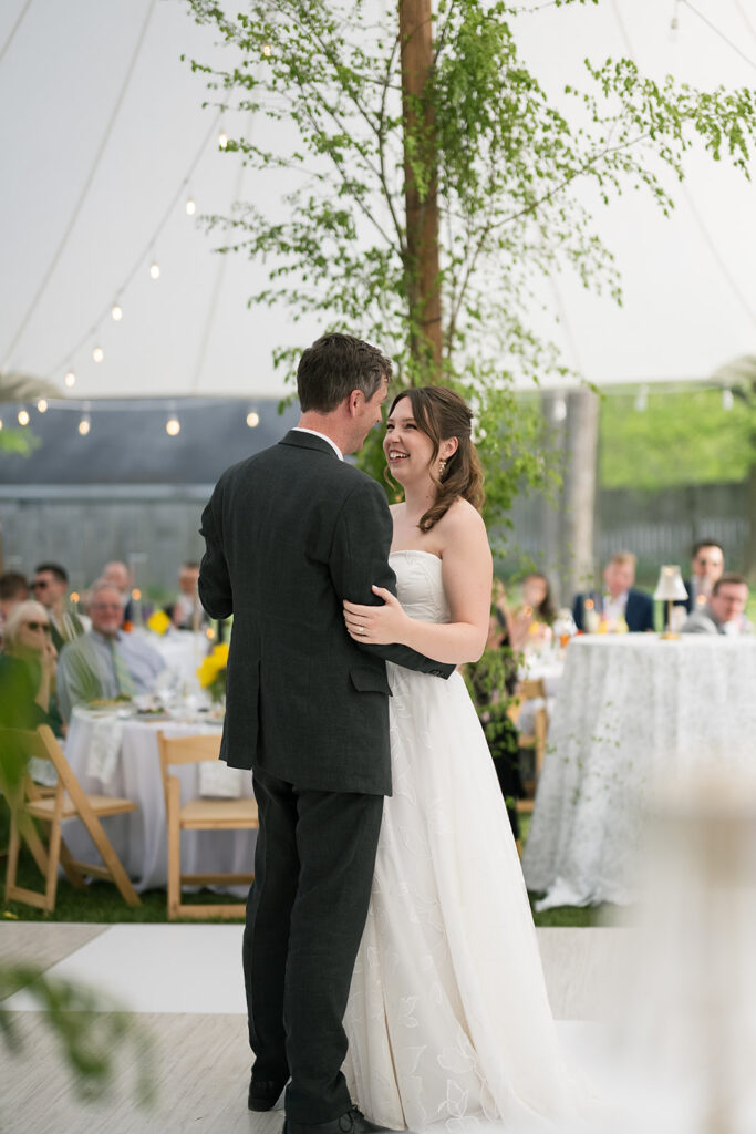 Bride and groom sharing their first dance