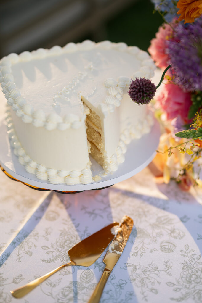 Cut into wedding cake