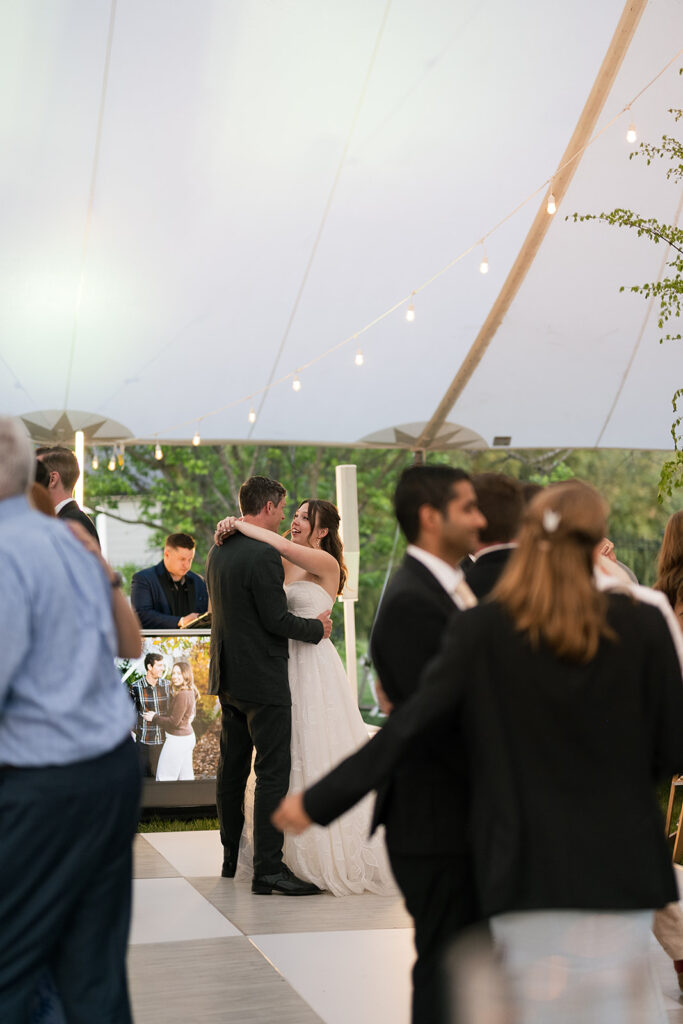 Bride and groom dancing