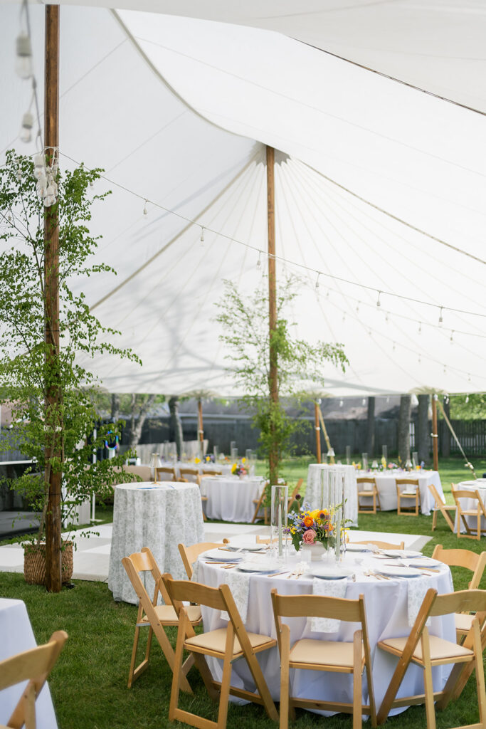 Outdoor tented micro wedding reception at The Bunn House in Asheville, NC