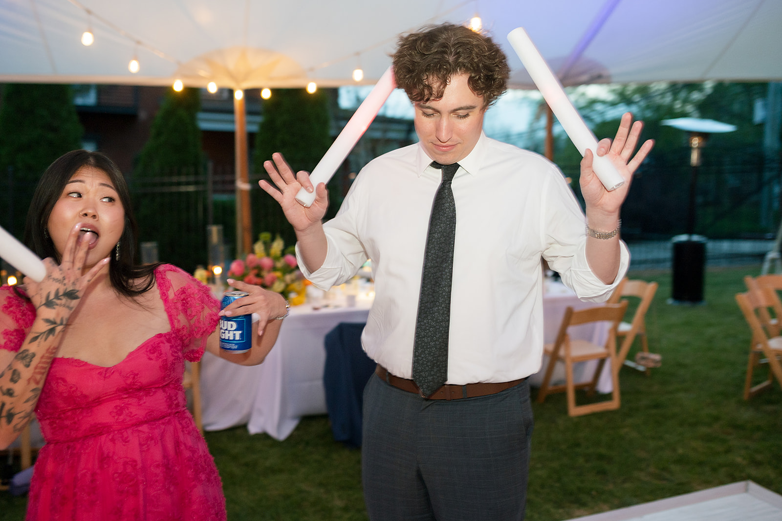 Wedding guests dancing