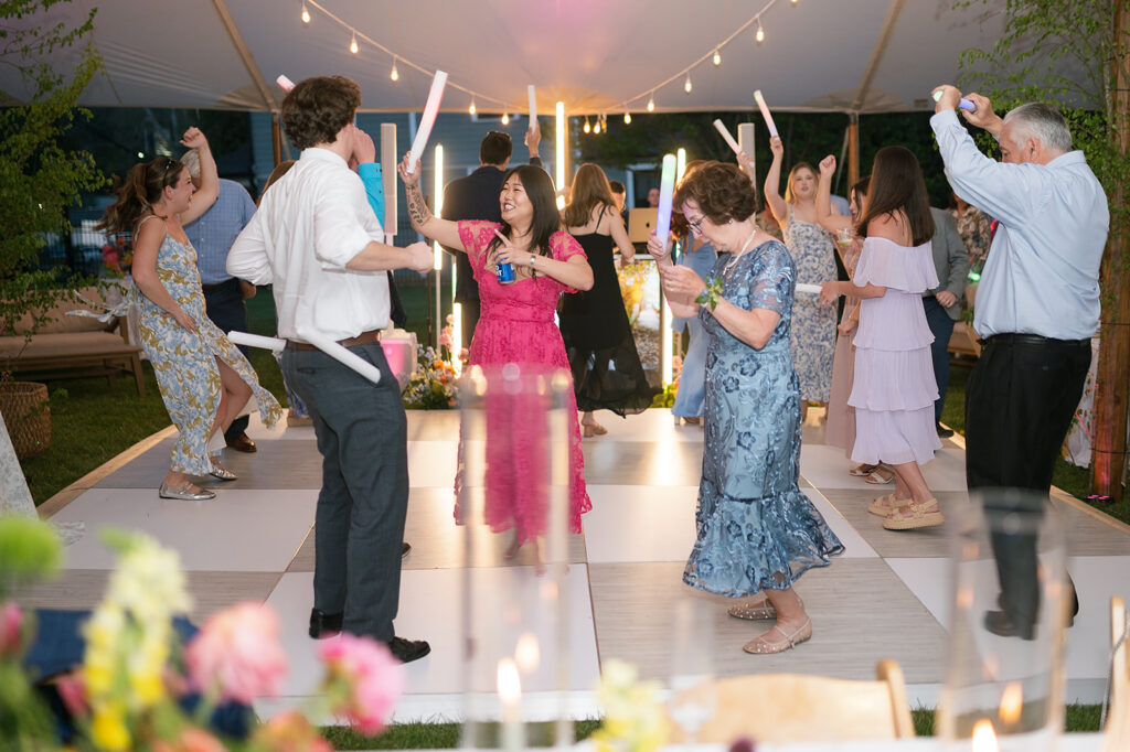 Wedding guests dancing