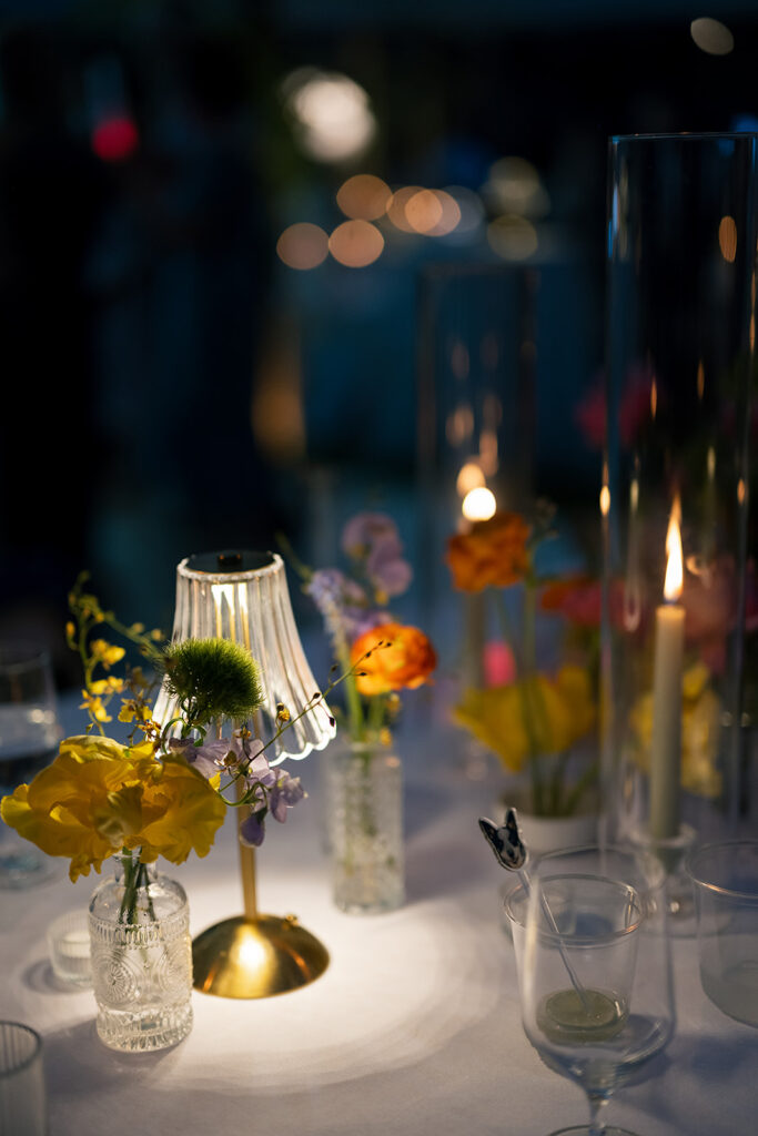 Romantic candlelit wedding reception table