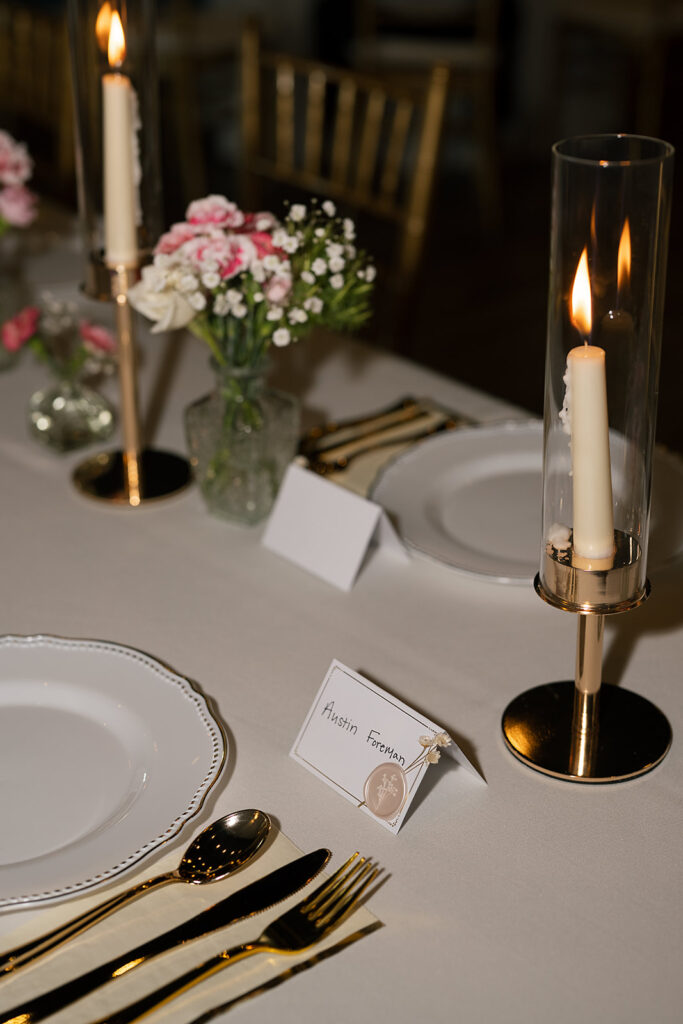 Flash wedding reception detail shots from a Daniel's Vineyard wedding