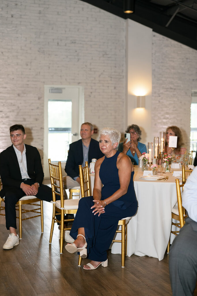 Mother of the groom getting emotional during speeches