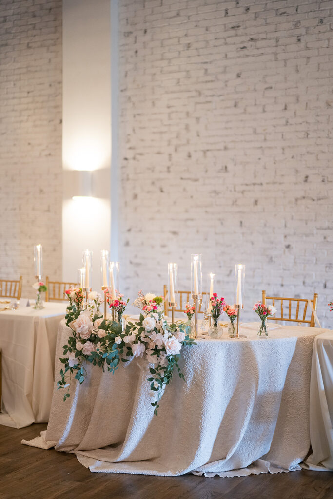 Elegant indoor wedding reception in the Upper Ballroom at Daniel's Vineyard