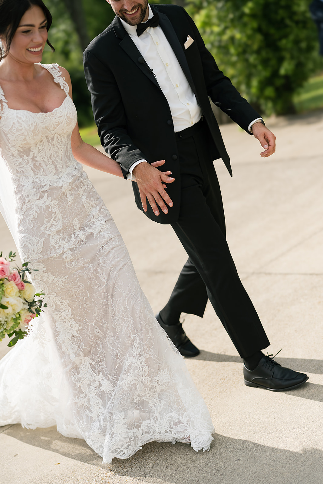 Bride and groom walking back down the aisle as husband and wife after their Daniel's Vineyard wedding ceremony