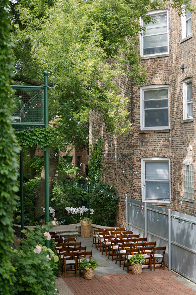 An intimate Chicago Firehouse micro wedding ceremony setup