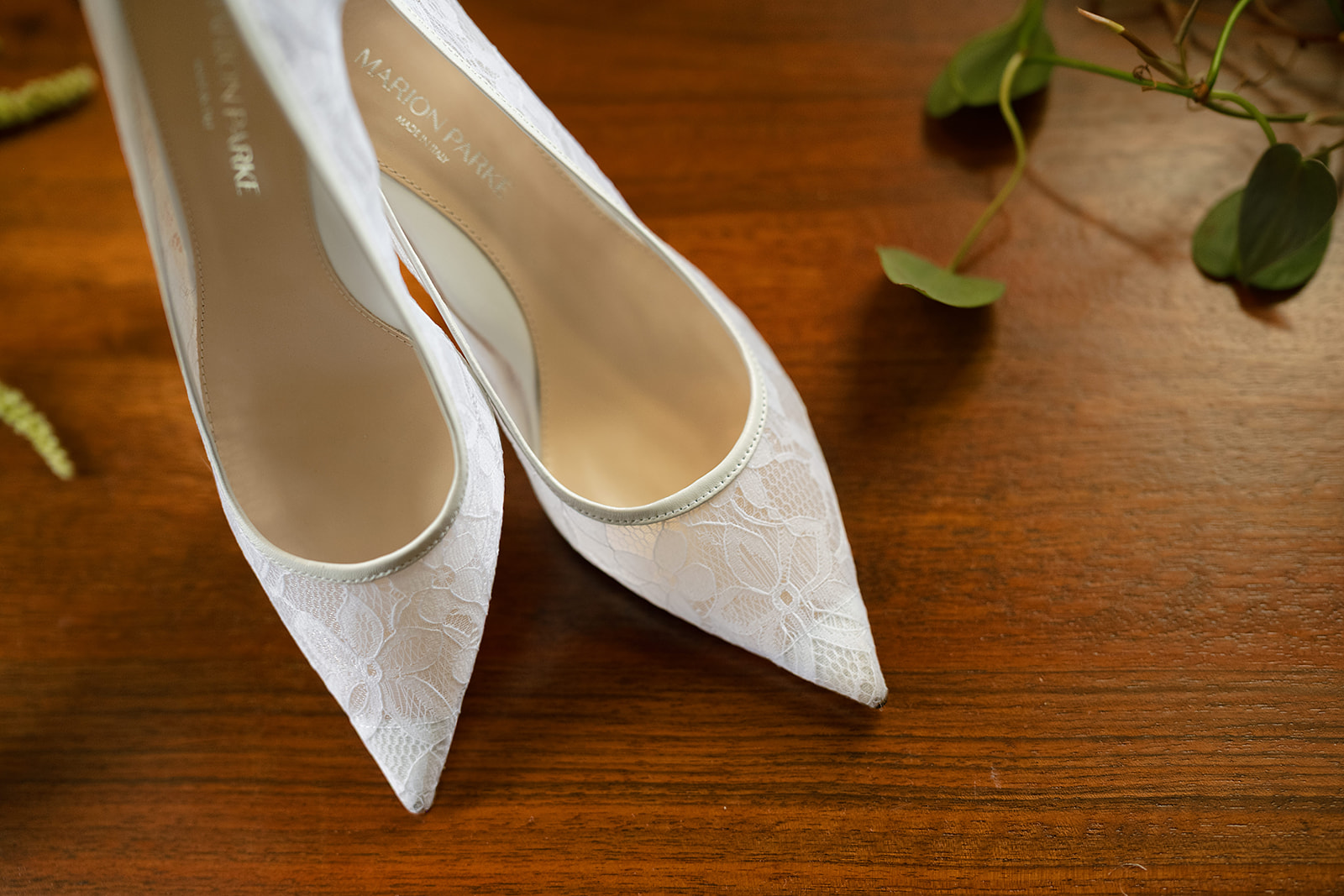 Close up wide detail shot of a brides Marion Parke shoes